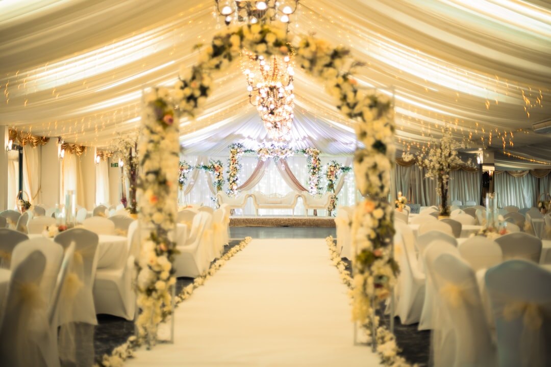 Elegant corporate gala dinner in a decorated hall