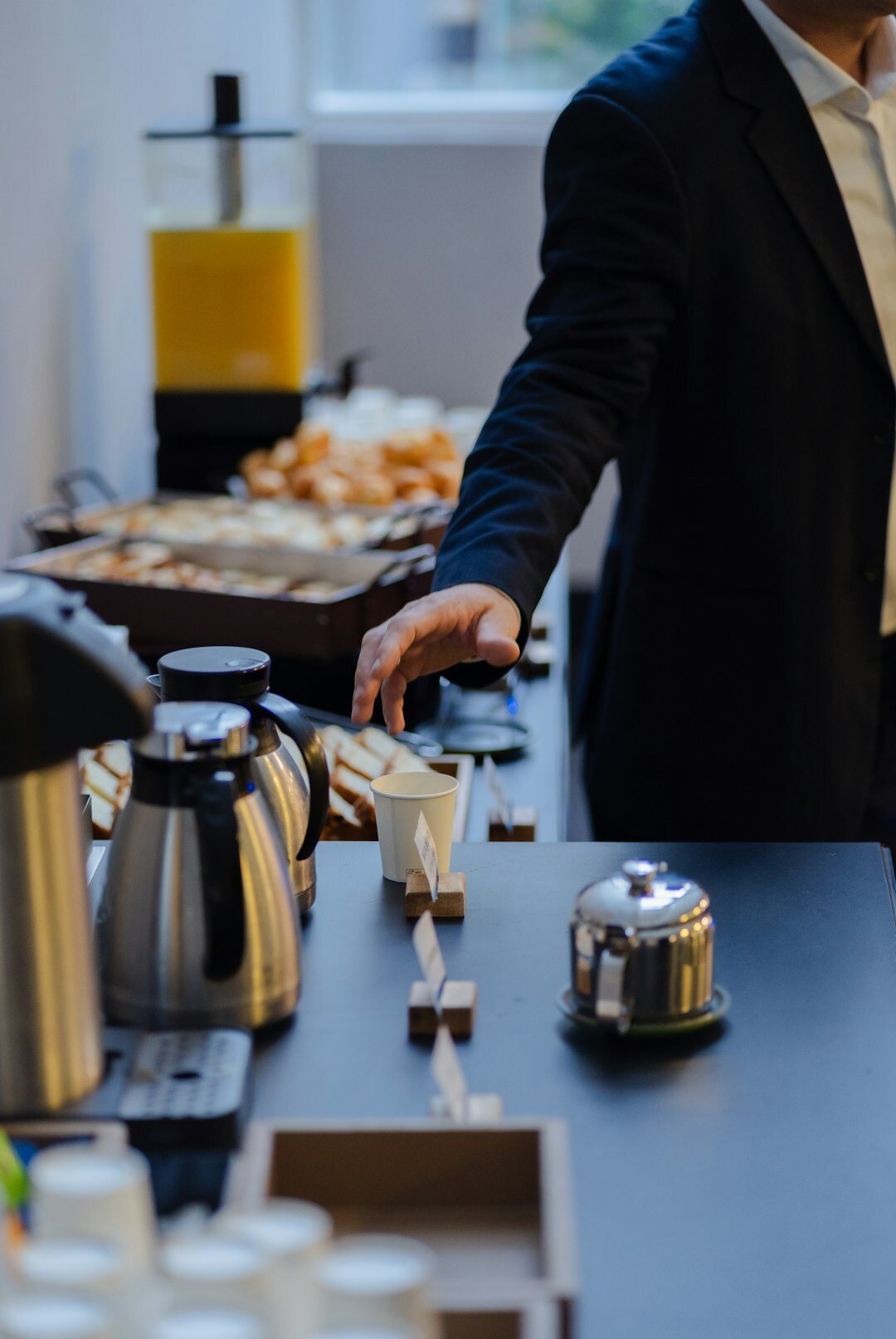 Conference attendees networking during a coffee break