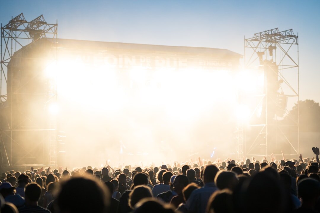 Crowd at an outdoor summer festival with stage lights
